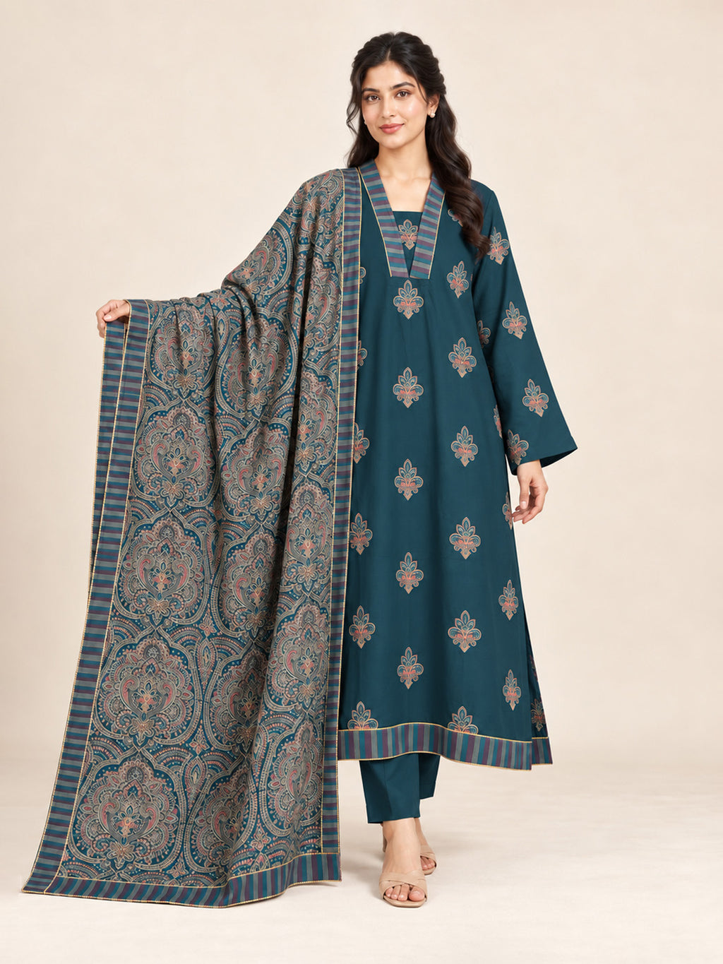 Noor Jahan– 3 Piece Slub Marina Winter Suit