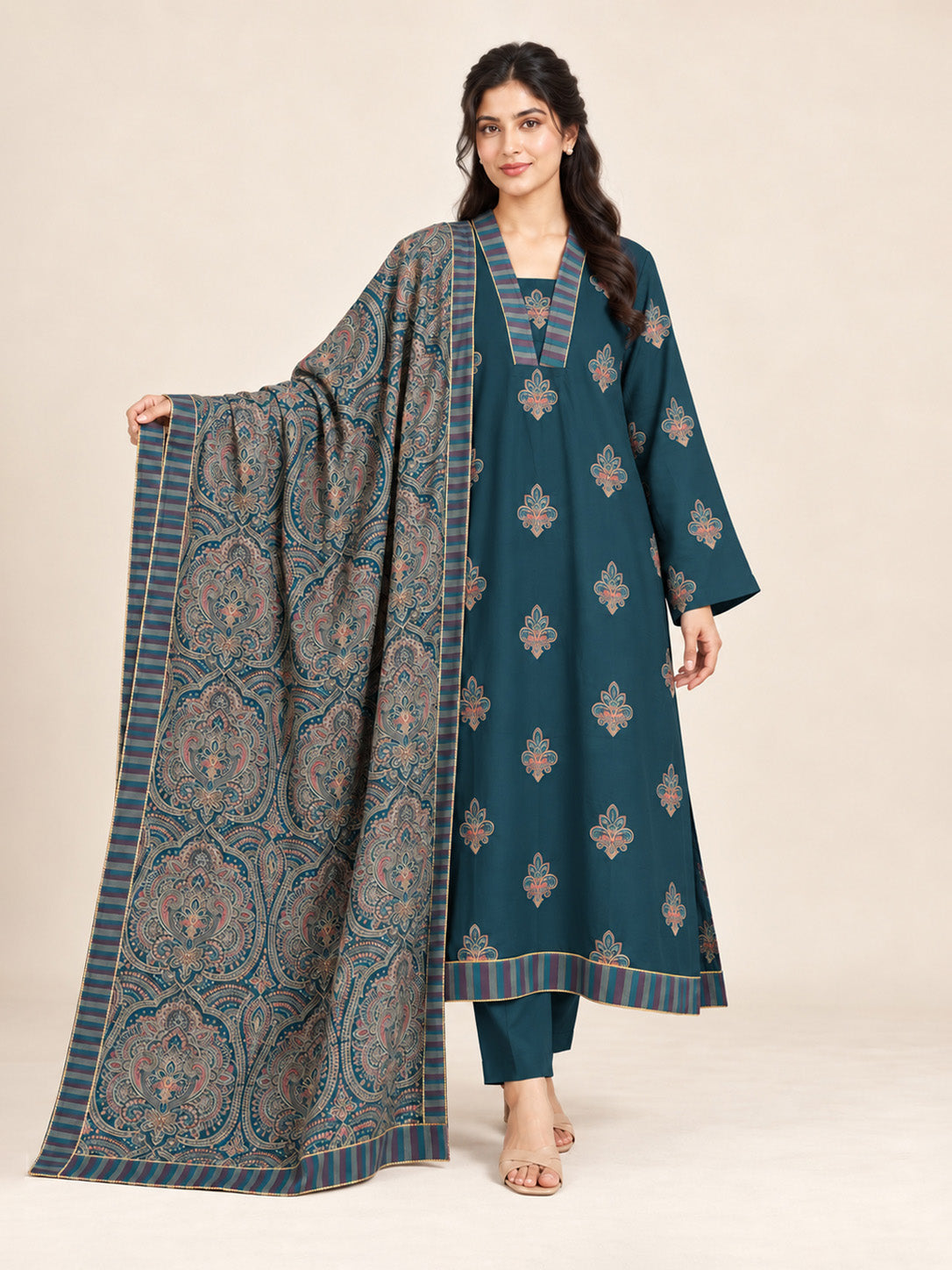 Noor Jahan– 3 Piece Slub Marina Winter Suit