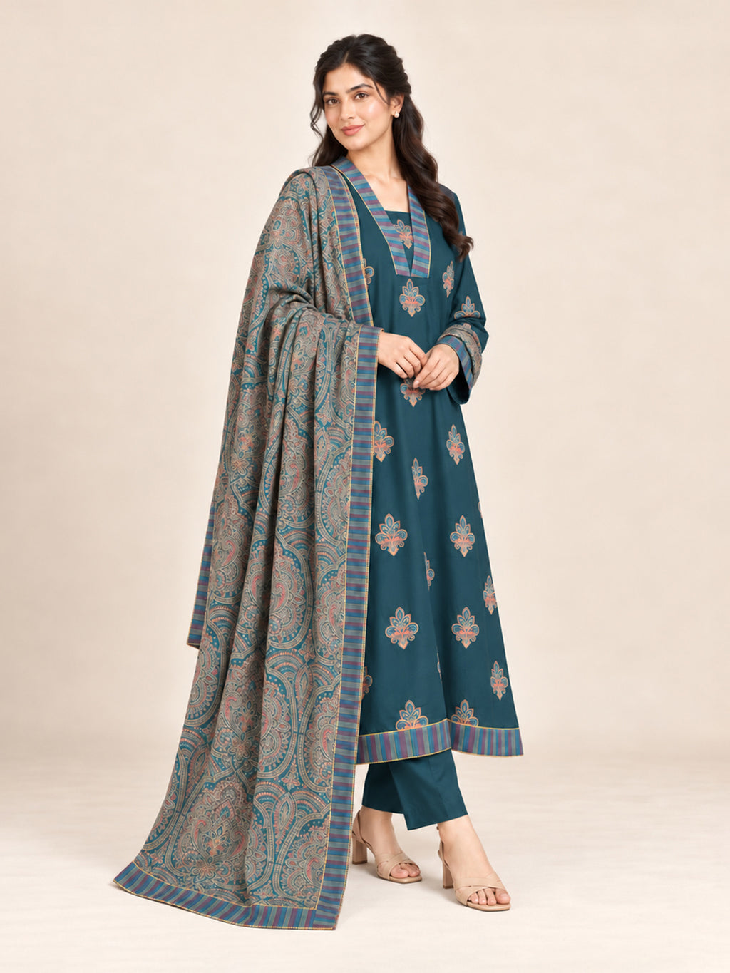 Noor Jahan– 3 Piece Slub Marina Winter Suit