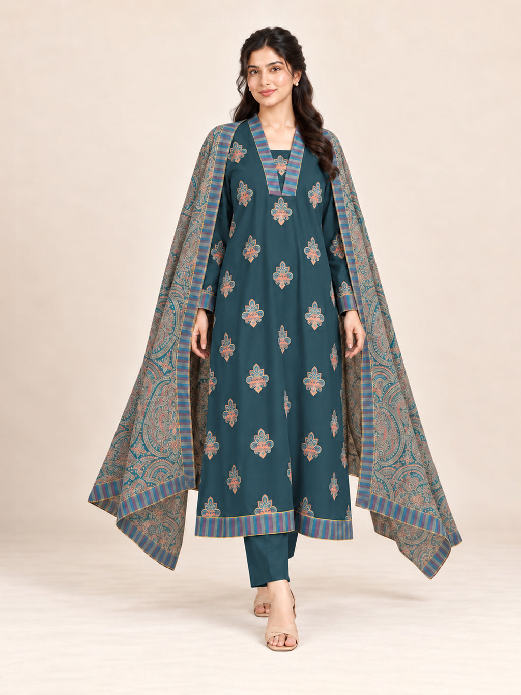 Noor Jahan– 3 Piece Slub Marina Winter Suit