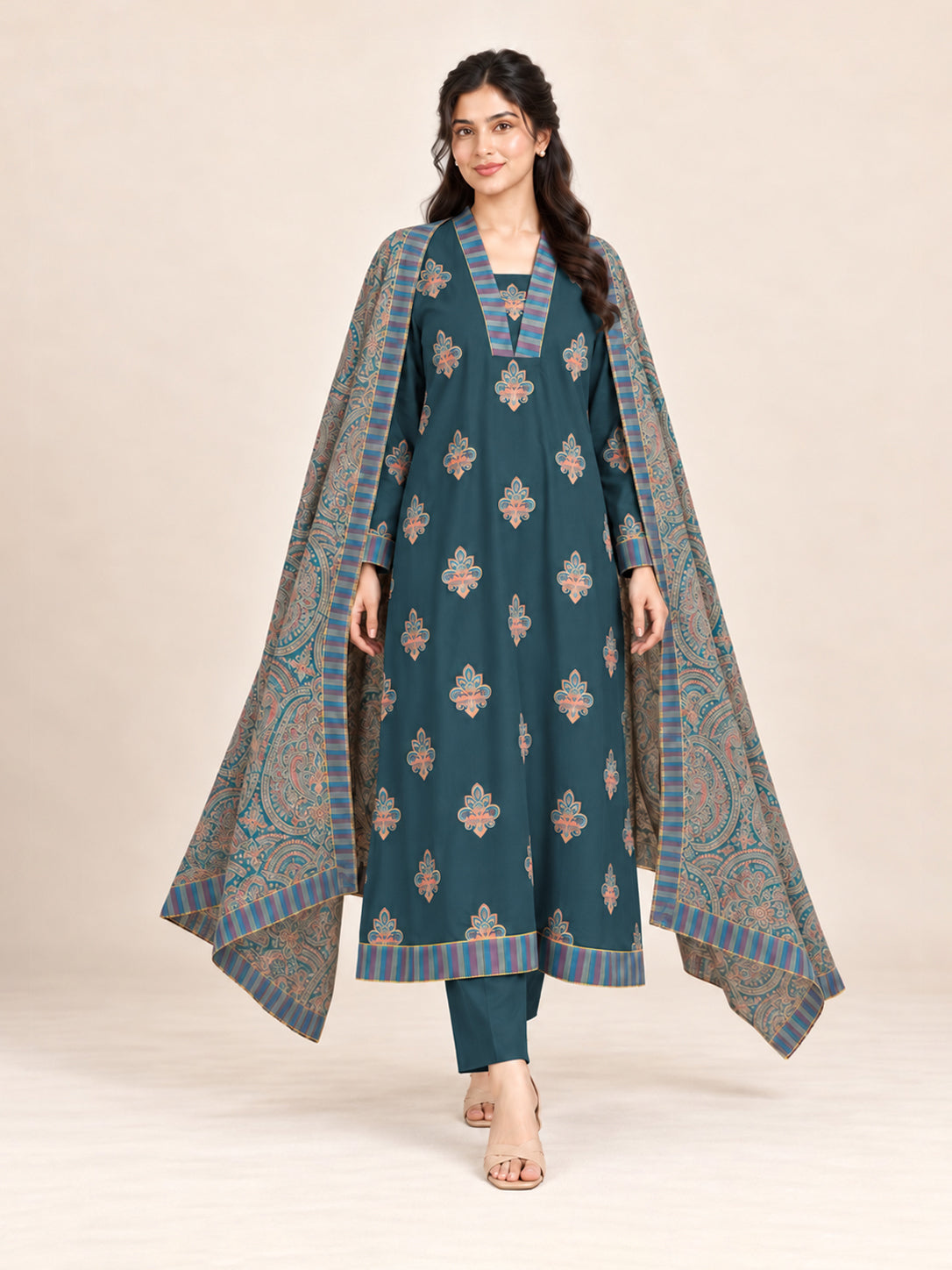 Noor Jahan– 3 Piece Slub Marina Winter Suit