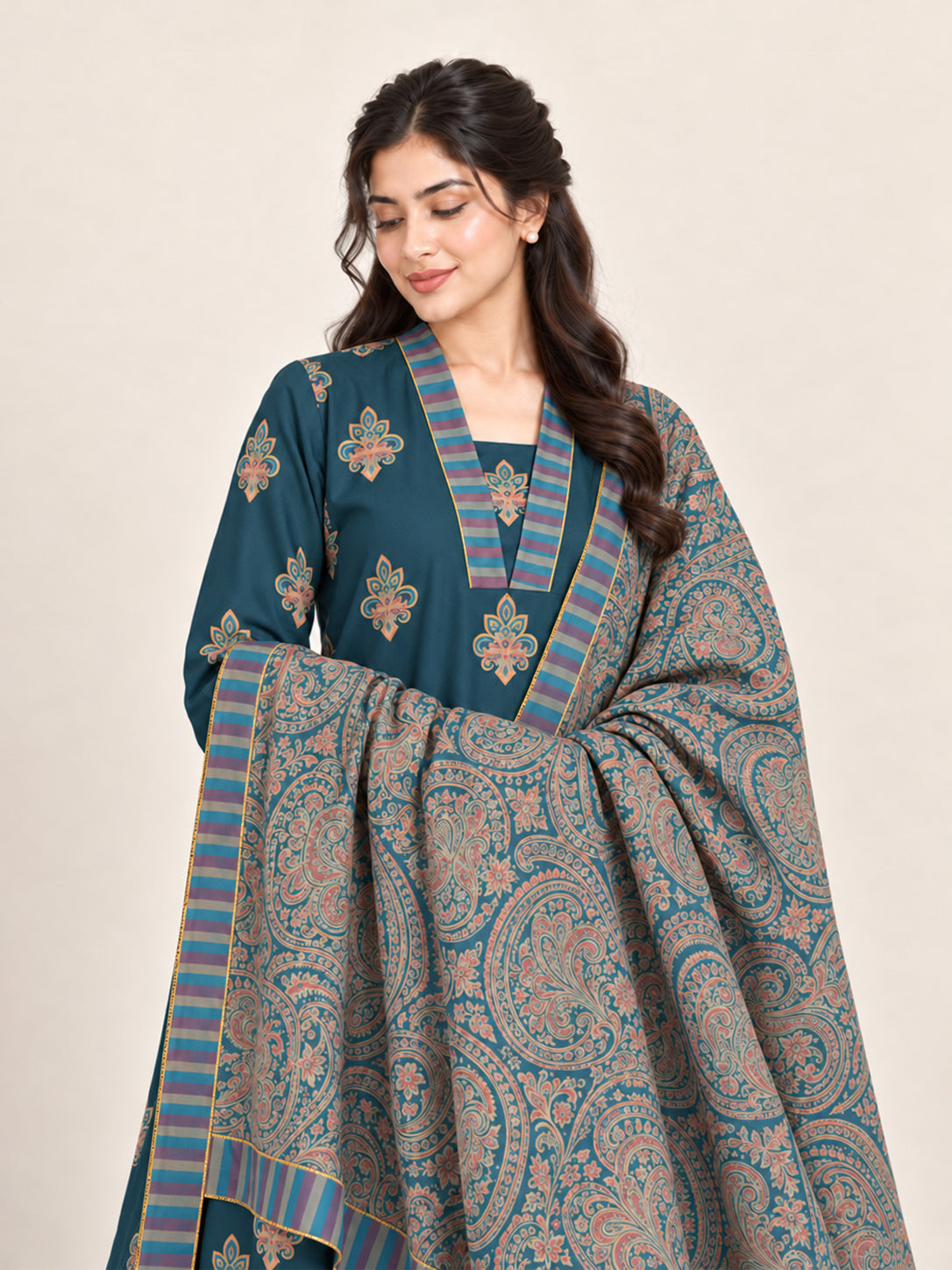 Noor Jahan– 3 Piece Slub Marina Winter Suit